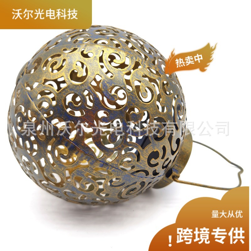 亚马逊热销太阳能铁艺镂空灯笼 户外庭院装饰灯 景观灯草坪灯