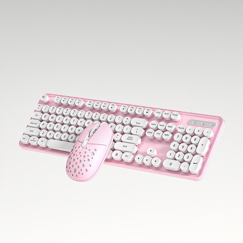 メカニカルフィールワイヤレスキーボードとマウスセットラップトップホームオフィスかわいい女の子キーボードとマウス学生|undefined