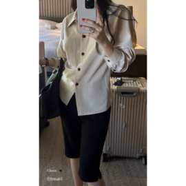 现 2026春季新款韩国设计师g*d荷静气质通勤优雅收腰长袖衬衫