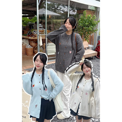 55020韩系复古小狗刺绣圆领2025秋季新款设计感洋气减龄大码开衫