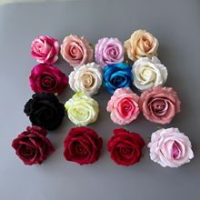 仿真绒布玫瑰花头假花花头婚庆装饰卷边花头仿真花场景布置现货