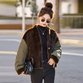 复古时尚仿水貂毛拼接羽绒服女2025冬季洋气加厚保暖环保皮草外套