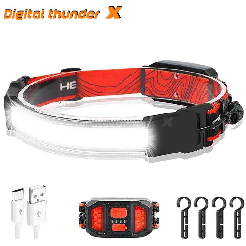 Transfronteriza de goma de carga USB impermeable doble fuente de luz noche corriendo cabeza lámpara COB al aire libre montañismo camping cabeza lámpara