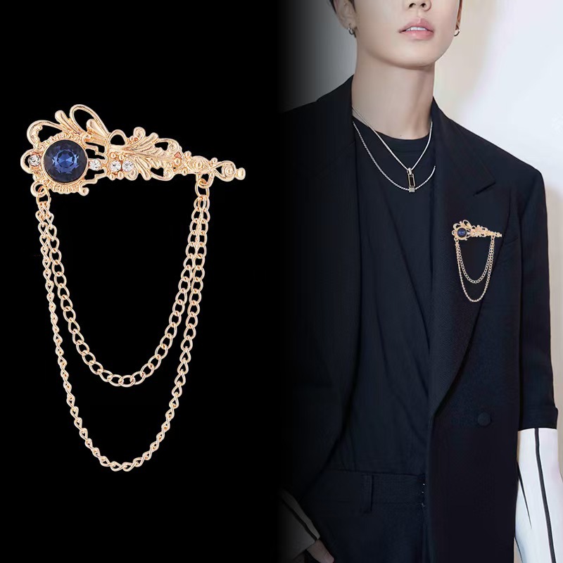2025 New Scepter Sapphire High-End Men's Suit Brooch Tassel Suit Jacket Simple Pin Accessories