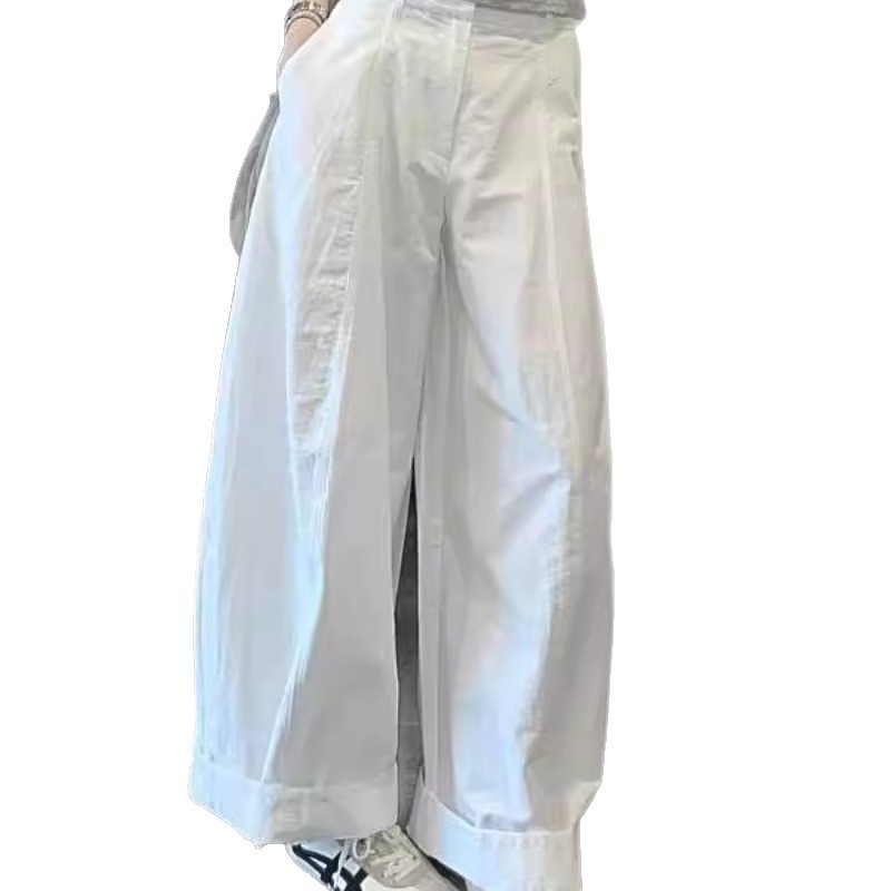 薄くてゆったりとしたファッショナブルなストレートパンツ女性用 2025 夏の新しいスタイルの怠惰でリラックスした白い作業服ワイドレッグパンツトレンディ|undefined