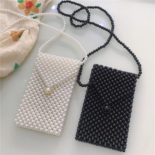 Pearl bag for women ins style internet celebrity retro crossbody bag handmade woven bag handbag beaded bag mobile phone bag for women