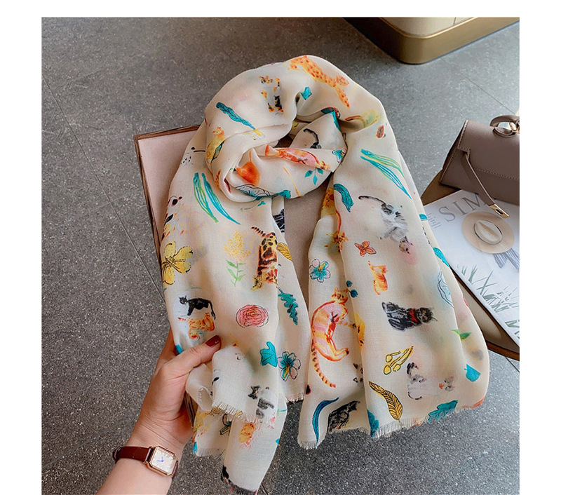 Sciarpa lunga donna retro stampa gatto scialle estivo solare_voghion.com