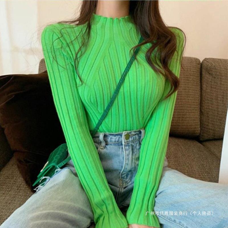 All-Match Pit Spring and Autumn Bottoming Long-Sleeved T-Shirt Women's Slim-Fit New Arrival Striped 2024 Sweater Top Korean-Style Solid Color