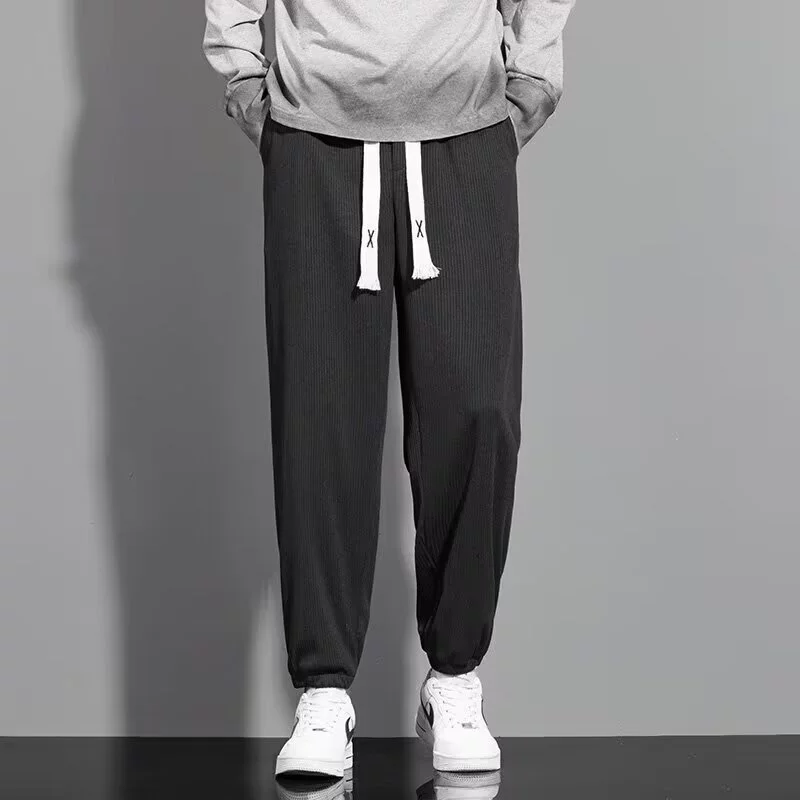 Повседневные брюки из ледяного шелка, мужские модные летние высокочувствительные брюки большого размера, тонкие эластичные широкие прямые свободные длинные брюки для пар