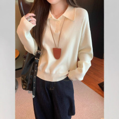 韩系polo领松弛感针织毛衣女2025春季简约慵懒打底衫宽松内搭上衣