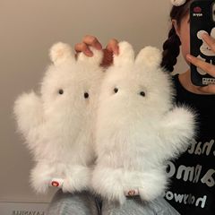 可爱卡通女生毛绒手套秋冬学生防寒骑行手套加绒加厚全包挂脖手套