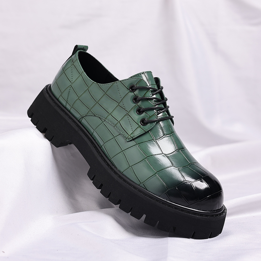 Thick-Soled Men's Leather Shoes, British Trendy Business Formal Shoes, Height-Increasing Men's Shoes, Large-Toe Round-Toe Casual Leather Shoes, Carefully Selected