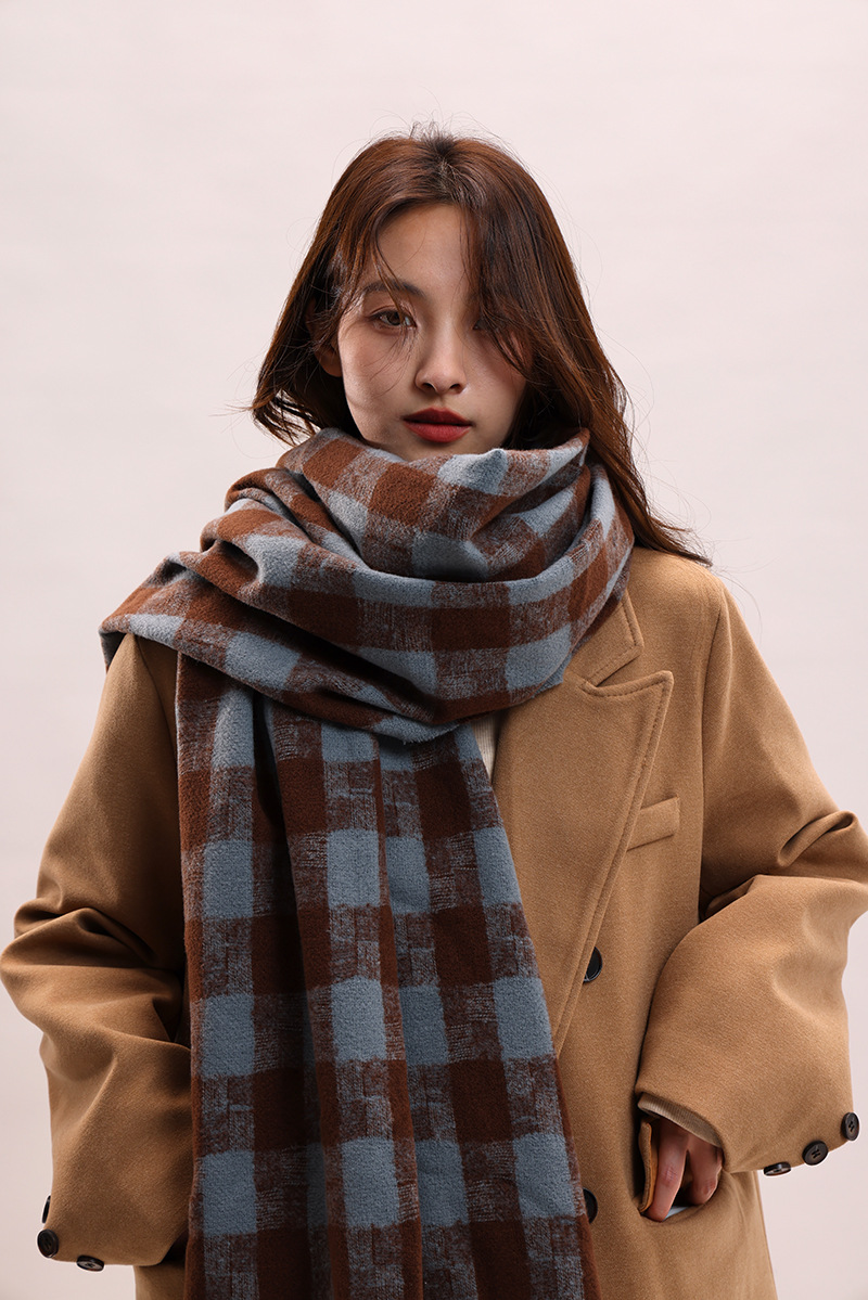Sciarpa a quadri da donna autunno inverno sensazione avanzata spessa e calda collo frangia versatile studente moda INS_voghion.com