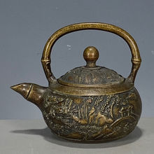 大明宣德年制铜器浮雕山水壶茶壶古玩杂项古董旧货收藏品老物件