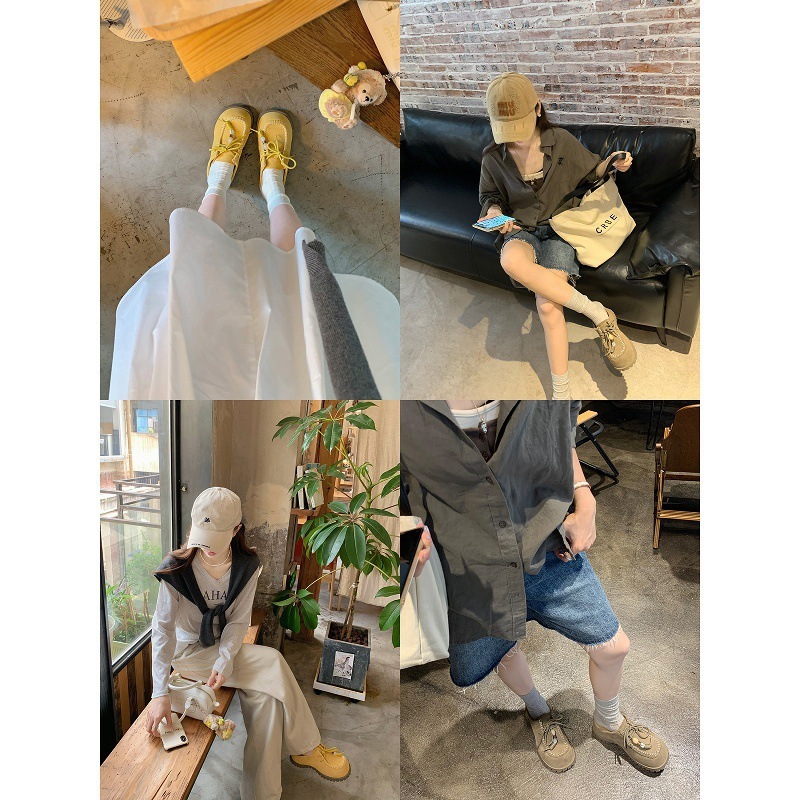 牛皮版~葡萄妈同款厚底增高5.5cm大头串珠系带袋鼠鞋女勃肯半拖鞋|undefined