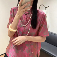 Nanyouhuo 2025 夏スタイルの美しい色の生地、光沢のある錦織り、ダークパターンのジャカードマルベリーシルクの中国風トップ