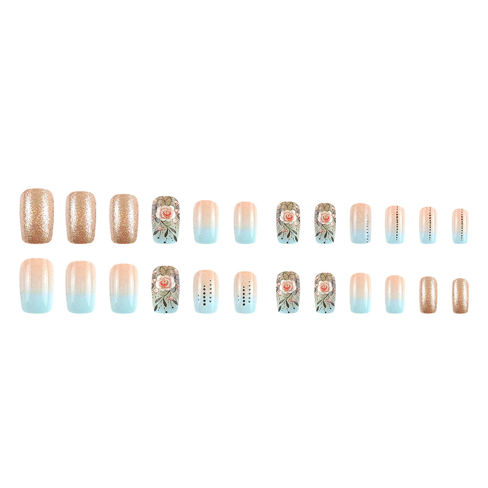 Camellia azul gradiente manicure parche de uñas polvo brillante parche de uñas de alta calidad Europa y América desgaste de uñas