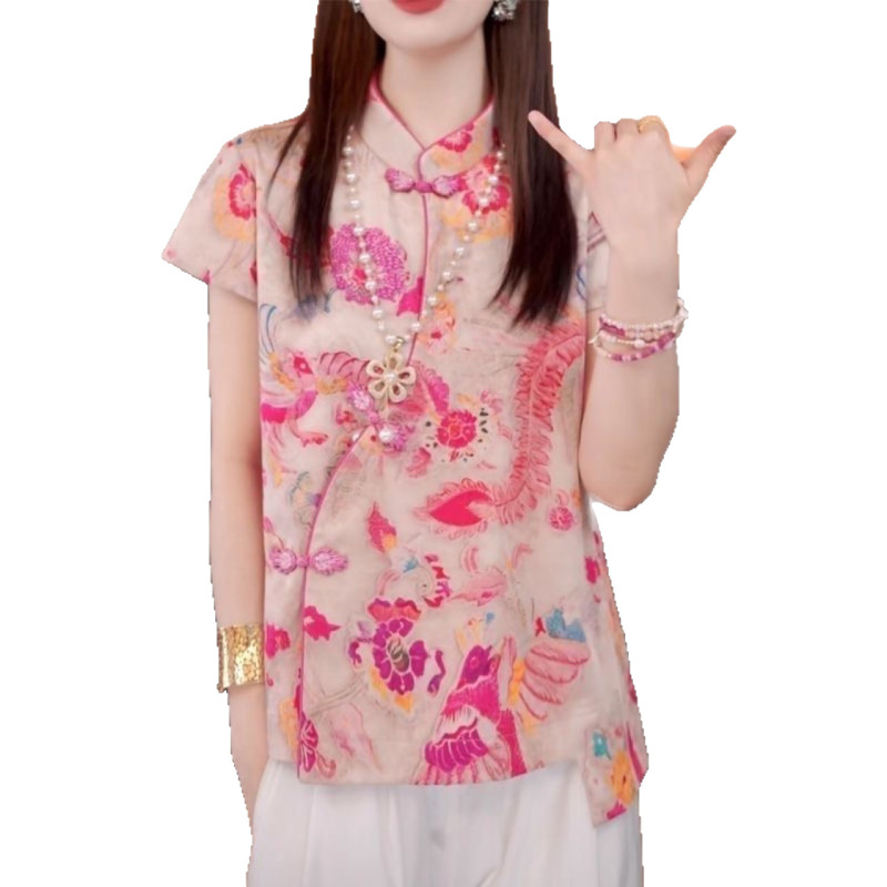 [ピンクフェニックス]新しい中国風の多用途な国民風ショートトップ婦人服2025夏の新しいチャイナドレス|undefined