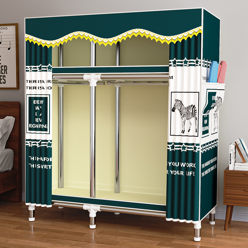 Simple Wardrobe for Home Bedroom, Fabric Wardrobe with Full Steel Frame, Thickened and Wide, Sturdy and Durable, Suitable for Assembly in Rental Rooms
