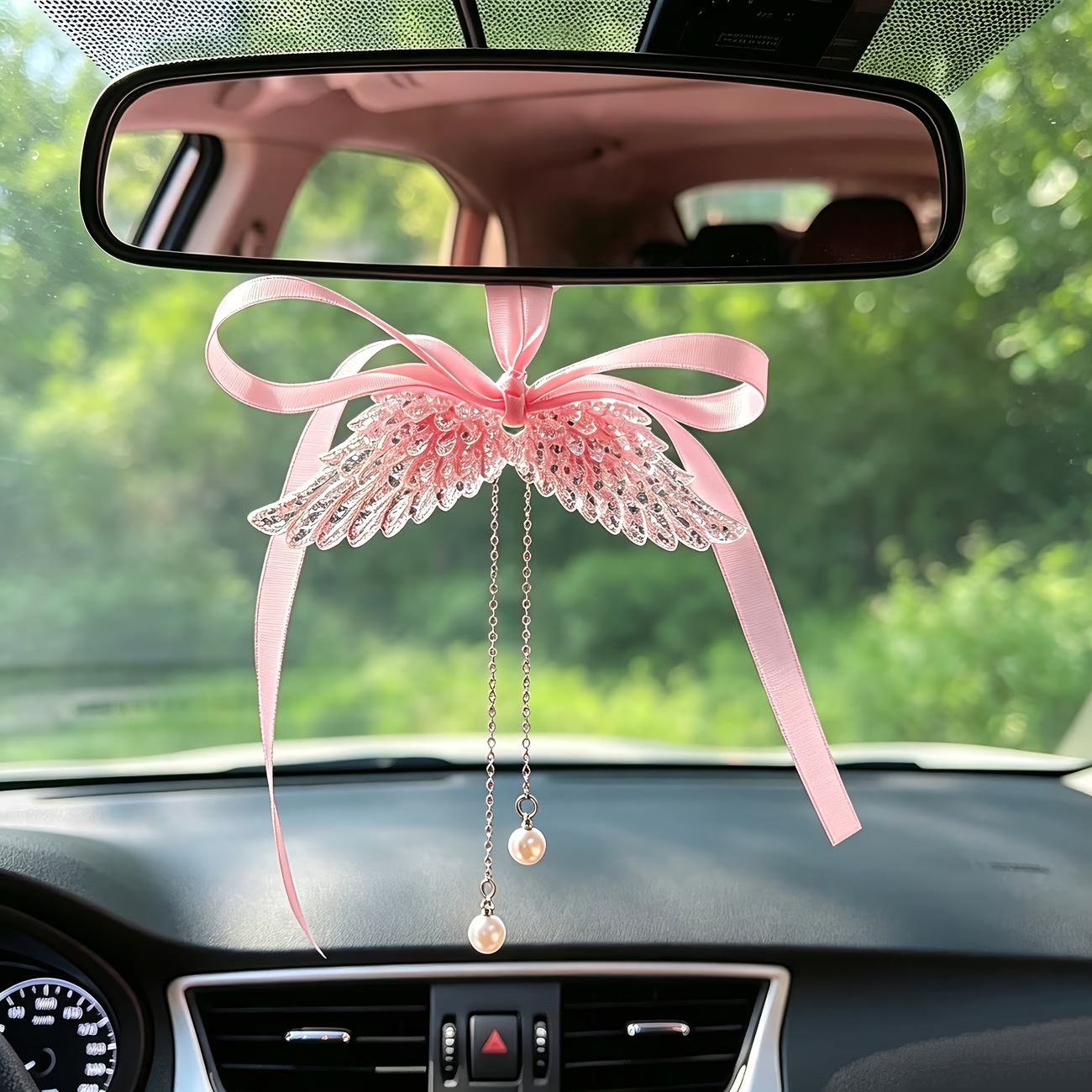 Ins Angel Wings Car Pendant Car Interior Decoration Pendant Rearview Mirror Hanging Ornament Female Car Decoration