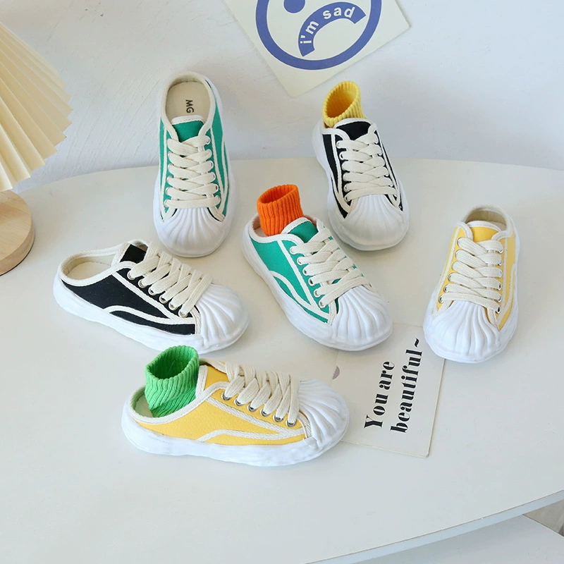 Детская парусиновая обувь 2023, весенне-осенняя дышащая парусиновая обувь в Корейском стиле, модная повседневная Однослойная обувь на растворенной подошве для девочек