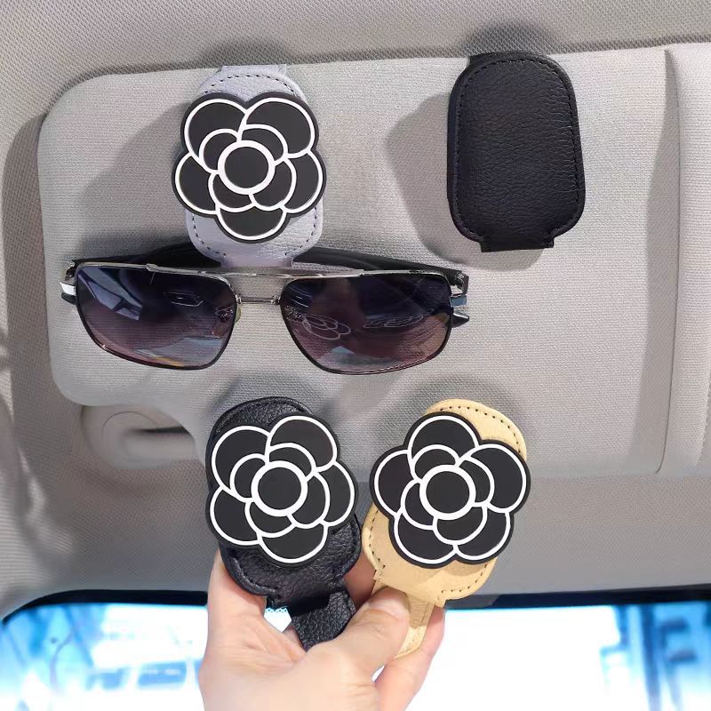 Customized Cross-Border Camellia-Shaped Car Glasses Clip, Car Sun Visor Sunglasses Clip, Multifunctional Car Sunglasses Holder
