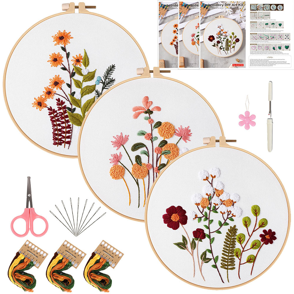 Kit de Bordado a Mano de Plantas y Flores Algodón DIY para Dormitorio y Estudio