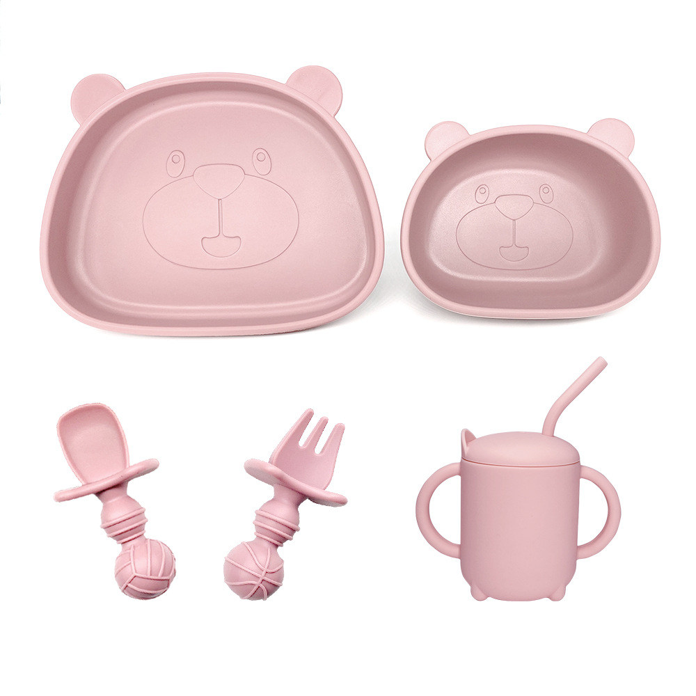 Bebé y bebé suministros Placa de silicona integrada vajilla para niños dibujos animados Panda suplemento alimenticio infantil tazón tenedor cuchara traje