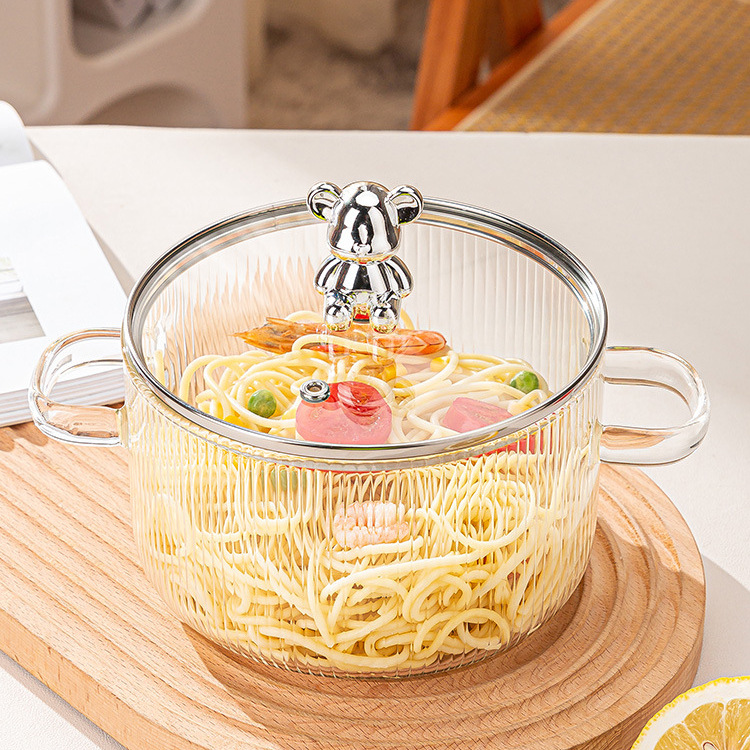 高硼硅小熊玻璃锅明火耐高温小奶锅透明电陶炉专用汤锅煮锅炖锅煲