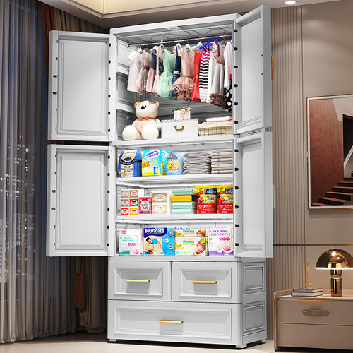 Extra-large children's wardrobe European style dormitory storage cabinet assembly open door organization cabinet plastic assembly simple storage cabinet