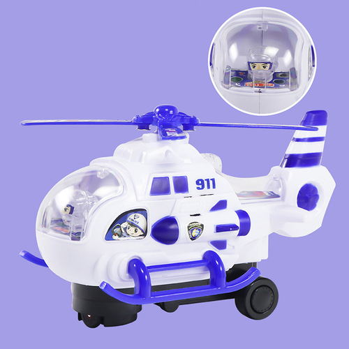 Children's toy with lights, music, and electric swivel helicopter, for boys, police plane toy car, beach hot sale