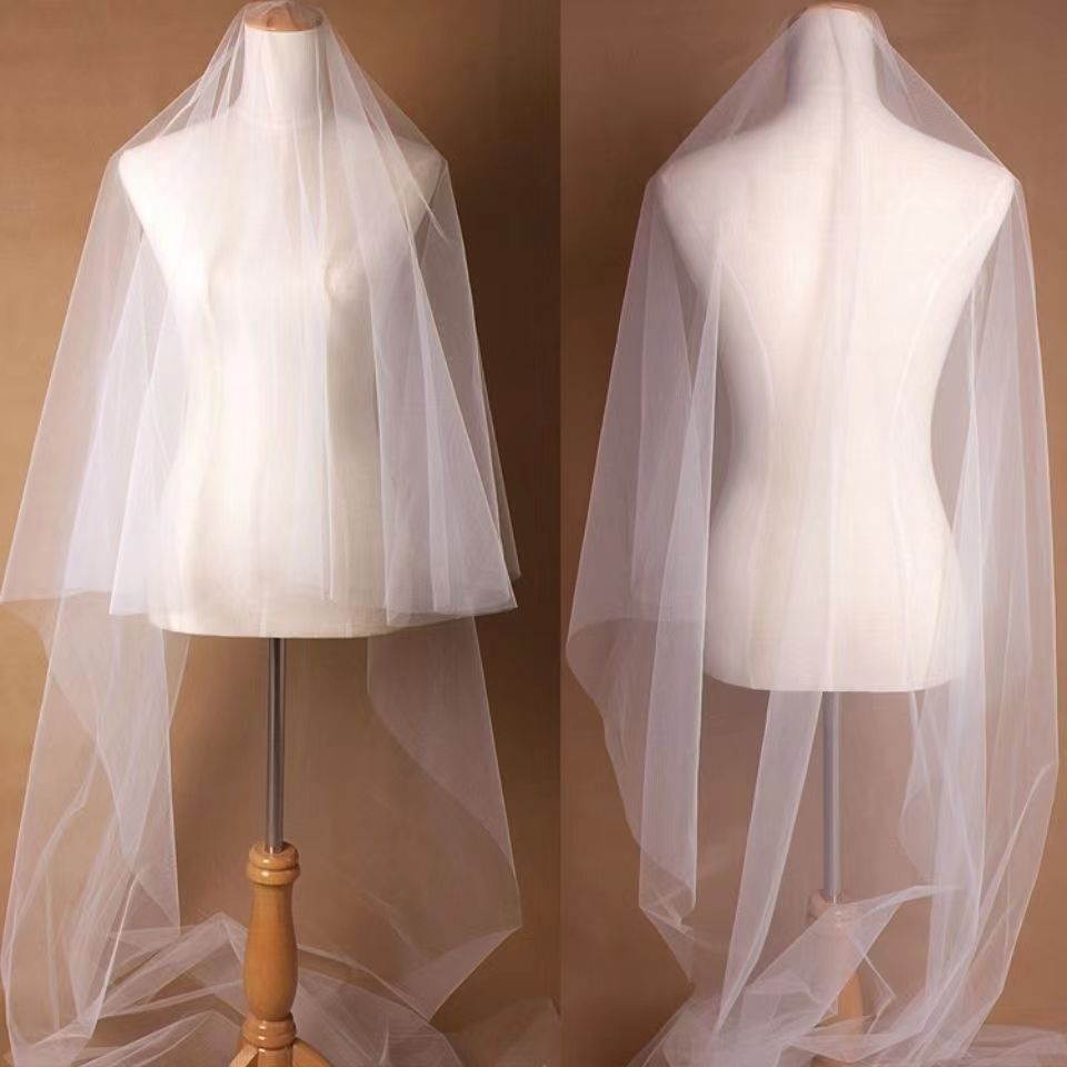 新款裸纱手抓纱新娘造型白色硬纱3米5米软纱森系超仙拖尾头纱