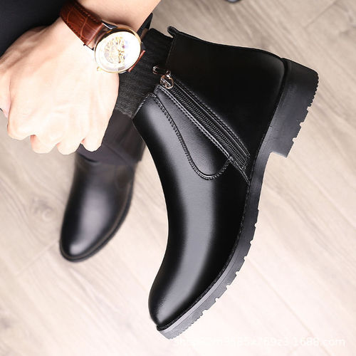 [Genuine Leather Cowhide] Winter Cotton Shoes for Men: Genuine Leather High-Top Martin Boots, Wool-Lined Leather Boots—Warm, Non-Slip Leather Shoes for Men