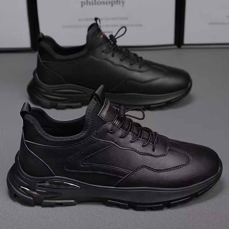 Zapatos de otoño para hombre nuevos zapatos de chef transpirables zapatos de cuero de moda versátiles de suela gruesa de cuero deportes casuales corriendo zapatos de papá