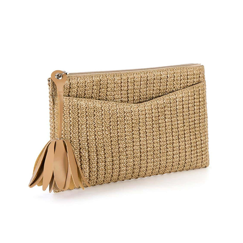 Women's Small Straw Solid Color Vacation Classic Style Weave Square Zipper Clutch Bag display picture 3