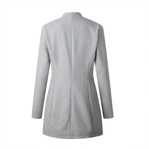 Winter women's trench coat, mid-length wool coat with a small stand-up collar