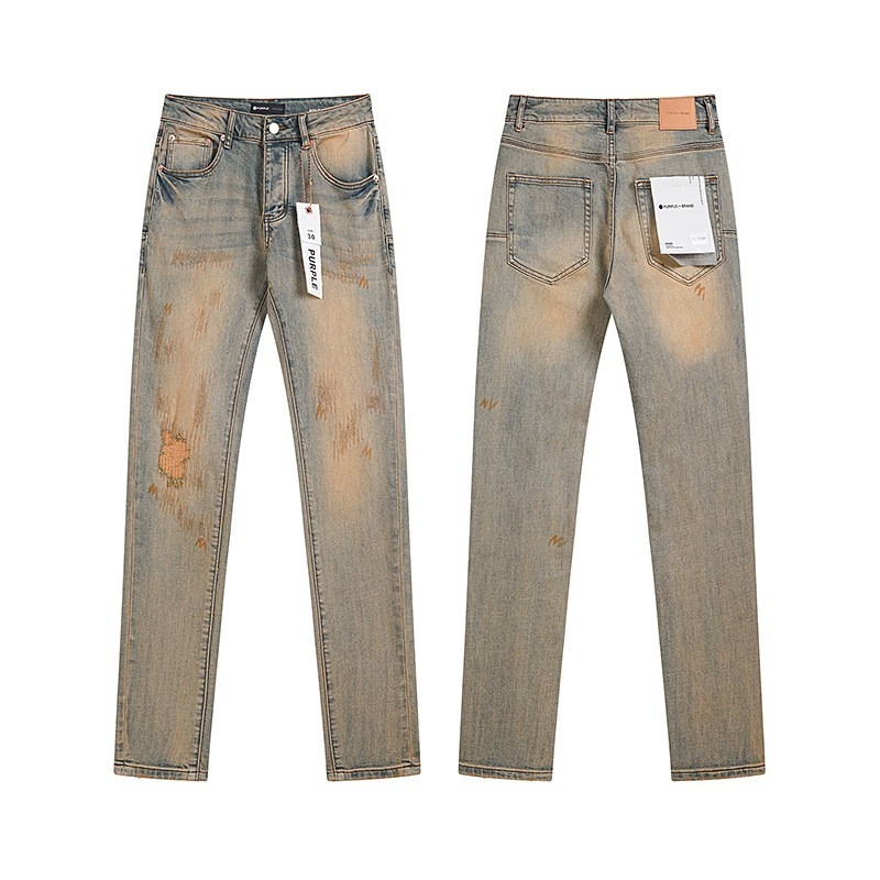 Ksubi トレンディなパープル新 AM スプラッシュインクプリントハイストリートレトロリッピングカジュアルメンズとレディーススリムジーンズ|undefined