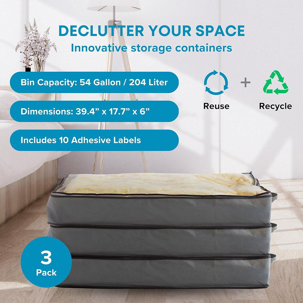 Foldable Under-Bed Storage 100x50x18cm | Dustproof Organizer | Clothes/Quilts | Gray/Black_voghion.com