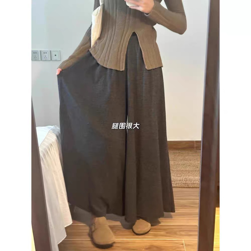 2025大码深灰色糯米裙裤女秋季梨型身材胖妹妹宽松显瘦垂感阔腿裤|undefined