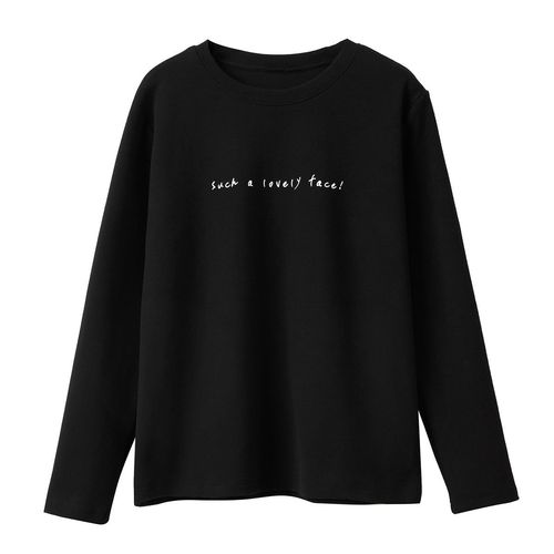 Double-sided white faux fur padded new autumn and winter letter print long-sleeve Korean-style loose slimming round neck base top