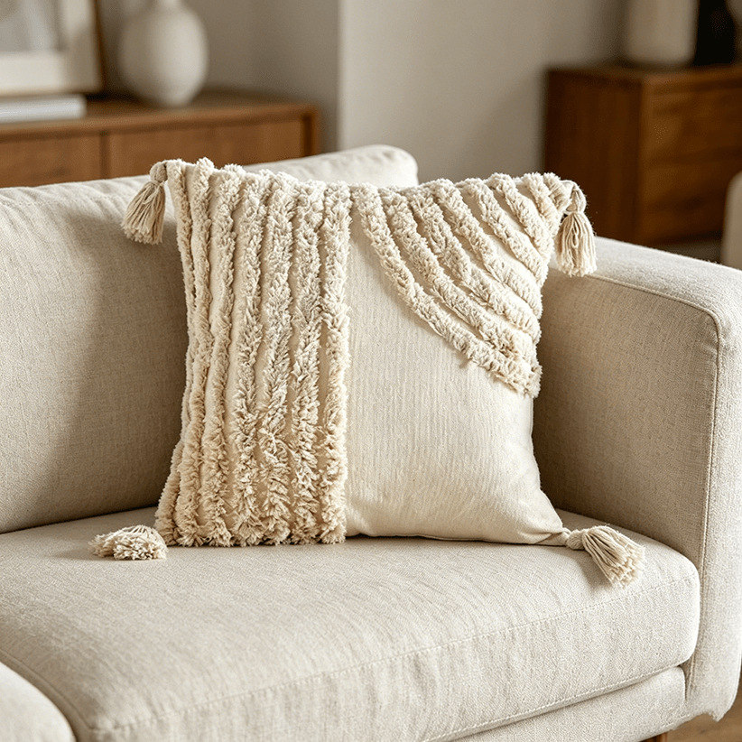 Cream lienzo bordado funda de almohada estilo nórdico ligero lujo cojín de sofá geométrico decoración de hoteles residencial funda de almohada