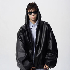 高级感机车皮夹克男春秋美式街头短款PU皮衣服潮牌复古连帽外套