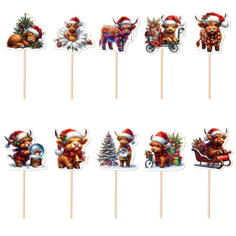 Nuevos productos transfronterizos de decoración de pastel de Navidad Plug-in Fiesta de Navidad Alpine Bull Plug-in Cupcake Plug-in