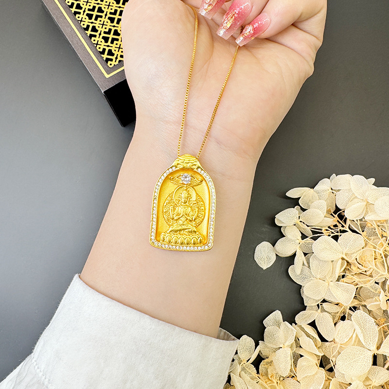 Sand Gold Bodhisattva Fu Colgante con accesorios chinos de mujer micro incrustados auspiciosos como accesorios de joyería Yiwu