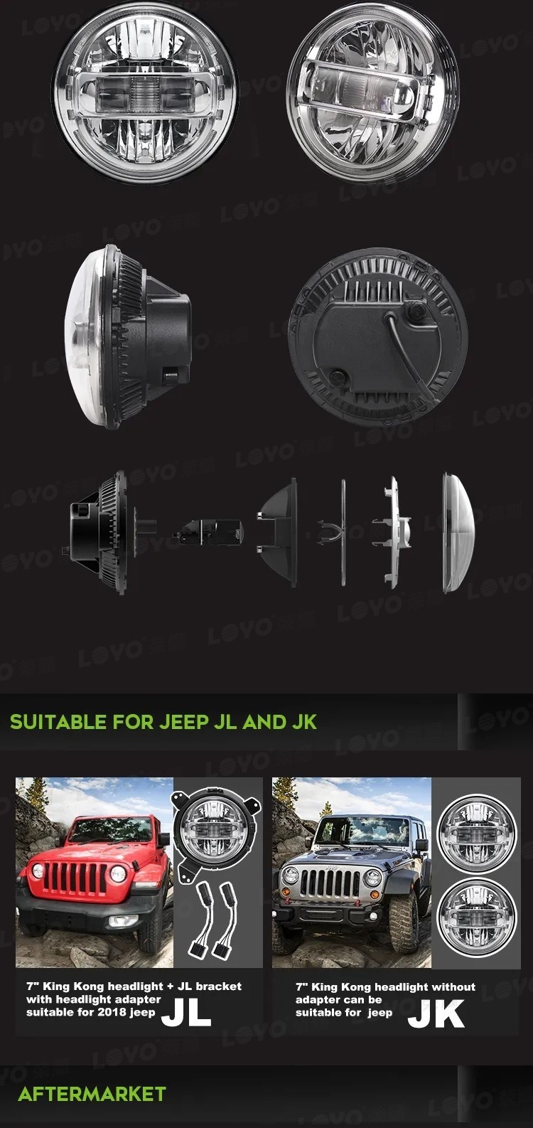 7inch Wrangler Spotlight Jk Front Headlight Led Diamond Headlight Wrangler Modified Led Headlight Suitable for Jeep