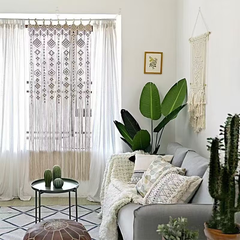 Nhiều loại rèm đan thủ công, rèm chỉ, vách ngăn, bầu không khí kiểu Bohemian, tường nền tua rua
