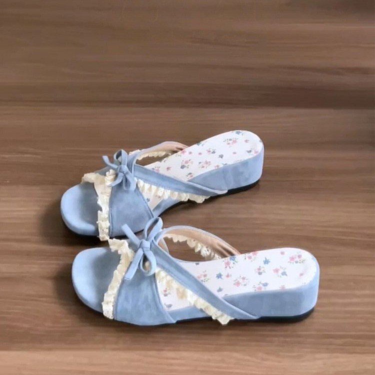 Hermosas zapatillas de arco de encaje de flores francesas 06 verano vacaciones en el mar de hadas pistas de viento zapatillas frías image 2