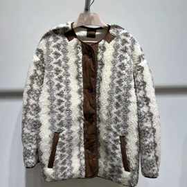 法式IS24年秋冬新款复古提花双面可穿摇粒绒单排扣宽松棉服外套女