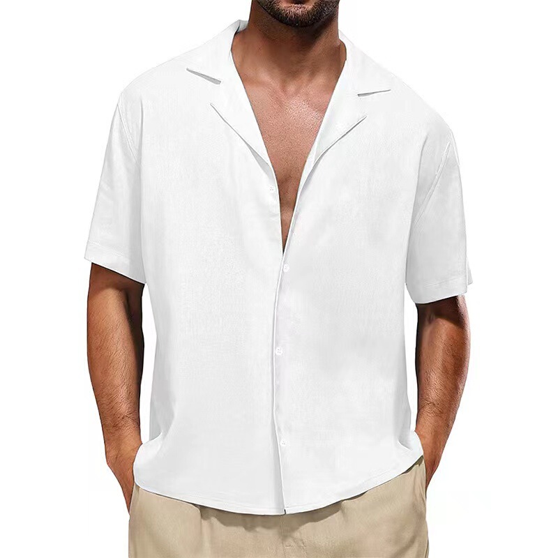 Southeast Asia 2025 New Cross-Border Solid Color Men's Loose Casual Cuban Collar Short-Sleeved Shirt Comfortable Shirt