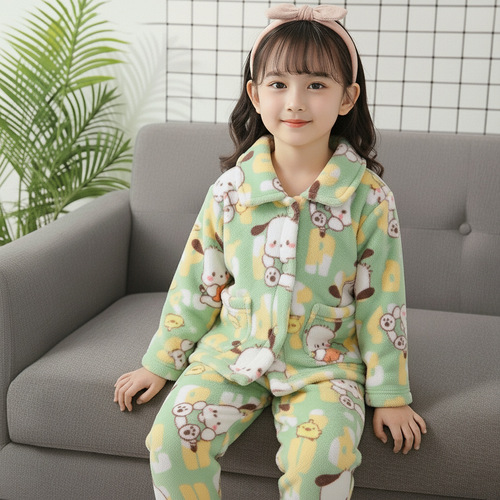 Wholesale flannel children's pajamas autumn and winter coral velvet girls 'pajamas long-sleeved boys, baby children's home wear sets